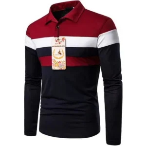 Polo Homme Luxe rayé – Manches longues – Noir