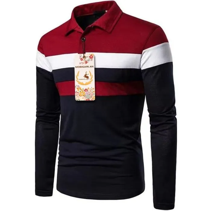 Polo Homme Luxe rayé - Manches longues - Noir